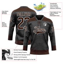 Load image into Gallery viewer, Custom Black Brown-White 3D Pattern Native Americans Tribal Indigenous People Hockey Lace Neck Jersey