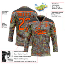Load image into Gallery viewer, Custom Camo Orange-Black 3D Camouflage Grunge Leopard Hockey Lace Neck Jersey