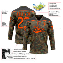 Load image into Gallery viewer, Custom Camo Orange-Black 3D Camouflage Grunge Digital Hockey Lace Neck Jersey