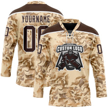 Load image into Gallery viewer, Custom Camo Brown-White 3D Camouflage Grunge Desert Hockey Lace Neck Jersey