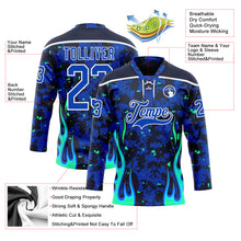 Load image into Gallery viewer, Custom Camo Thunder Blue Navy Green-White 3D Camouflage Flame Hockey Lace Neck Jersey