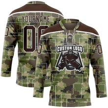 Charger l'image dans la galerie, Custom Camo Brown-White 3D Camouflage Pixel Hockey Lace Neck Jersey