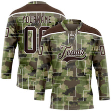 Charger l'image dans la galerie, Custom Camo Brown-White 3D Camouflage Pixel Hockey Lace Neck Jersey
