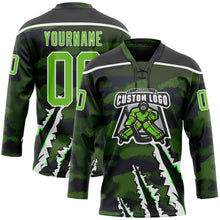 Load image into Gallery viewer, Custom Camo Aurora Green Black-White 3D Camouflage Claw Mark Hockey Lace Neck Jersey