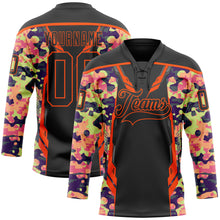 Load image into Gallery viewer, Custom Camo Black-Orange 3D Camouflage Pixel Hockey Lace Neck Jersey