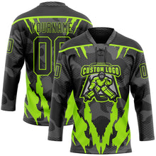Charger l'image dans la galerie, Custom Camo Black-Neon Green 3D Camouflage Hockey Lace Neck Jersey