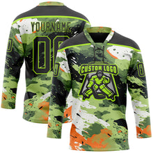 Charger l'image dans la galerie, Custom Camo Black-Neon Green 3D Camouflage Hockey Lace Neck Jersey