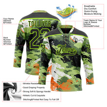 Charger l'image dans la galerie, Custom Camo Black-Neon Green 3D Camouflage Hockey Lace Neck Jersey