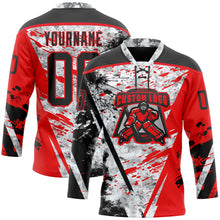 Charger l'image dans la galerie, Custom Camo Black-Fire Red 3D Camouflage Grunge Hockey Lace Neck Jersey