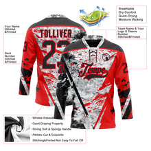 Charger l'image dans la galerie, Custom Camo Black-Fire Red 3D Camouflage Grunge Hockey Lace Neck Jersey