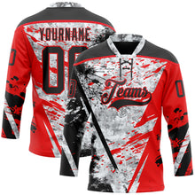 Charger l'image dans la galerie, Custom Camo Black-Fire Red 3D Camouflage Grunge Hockey Lace Neck Jersey