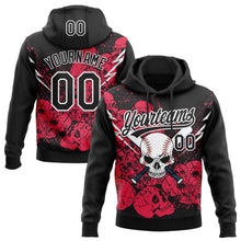 Charger l'image dans la galerie, Custom Stitched Black Neon Pink-White 3D Skull Pattern Pullover Sweatshirt Hoodie