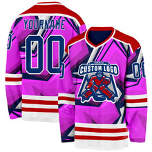 Load image into Gallery viewer, Custom Purple US Navy Blue Red-White 3D Pattern Cyber Mecha E-sport Hockey Jersey