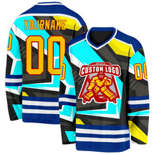Load image into Gallery viewer, Custom Black Yellow Blue Royal Red-White 3D Pattern Cyber Mecha E-sport Hockey Jersey