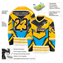Load image into Gallery viewer, Custom Gold Brown Blue Black-White 3D Pattern Cyber Mecha E-sport Hockey Jersey