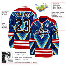 Charger l'image dans la galerie, Custom Red Brown Blue Yellow-White 3D Pattern Cyber Mecha E-sport Hockey Jersey