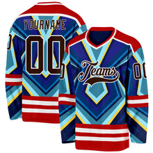 Charger l'image dans la galerie, Custom Red Brown Blue Yellow-White 3D Pattern Cyber Mecha E-sport Hockey Jersey