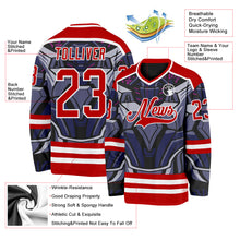 Charger l'image dans la galerie, Custom Red Blue Black Purple-White 3D Pattern Cyber Mecha E-sport Hockey Jersey
