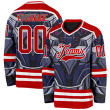 Charger l'image dans la galerie, Custom Red Blue Black Purple-White 3D Pattern Cyber Mecha E-sport Hockey Jersey