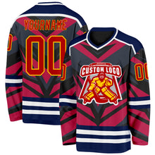 Load image into Gallery viewer, Custom Navy Red Black Yellow-White 3D Pattern Cyber Mecha E-sport Hockey Jersey