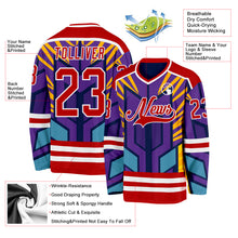 Load image into Gallery viewer, Custom Purple Red Yellow Blue-White 3D Pattern Cyber Mecha E-sport Hockey Jersey