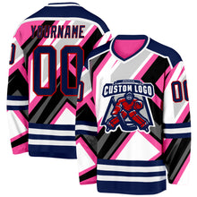 Load image into Gallery viewer, Custom Pink Navy Black Gray Red-White 3D Pattern Cyber Mecha E-sport Hockey Jersey