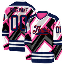 Load image into Gallery viewer, Custom Pink Navy Black Gray Red-White 3D Pattern Cyber Mecha E-sport Hockey Jersey