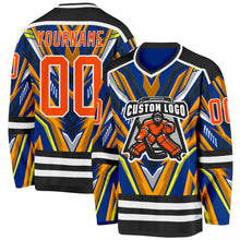 Load image into Gallery viewer, Custom Royal Orange Yellow Black-White 3D Pattern Cyber Mecha E-sport Hockey Jersey