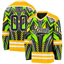 Load image into Gallery viewer, Custom Gold Black Green Gray-White 3D Pattern Cyber Mecha E-sport Hockey Jersey
