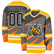 Загрузить изображение в средство просмотра галереи, Custom Gray Black Gold Orange-White 3D Pattern Cyber Mecha E-sport Hockey Jersey
