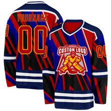 Загрузить изображение в средство просмотра галереи, Custom Blue Red Navy Yellow-White 3D Pattern Cyber Mecha E-sport Hockey Jersey