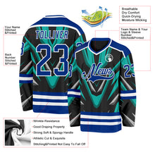 Load image into Gallery viewer, Custom Black Royal Green Gray-White 3D Pattern Cyber Mecha E-sport Hockey Jersey