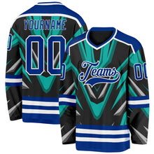 Load image into Gallery viewer, Custom Black Royal Green Gray-White 3D Pattern Cyber Mecha E-sport Hockey Jersey