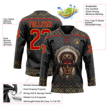 Load image into Gallery viewer, Custom Black Red-Old Gold 3D Pattern Native Americans Tribal Indigenous People Hockey Lace Neck Jersey