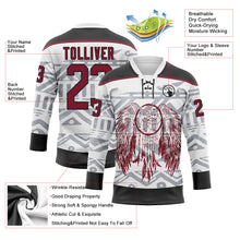 Load image into Gallery viewer, Custom White Crimson-Black 3D Pattern Native Americans Tribal Indigenous People Hockey Lace Neck Jersey