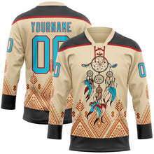 Laden Sie das Bild in den Galerie-Viewer, Custom City Cream Lakes Blue Black-Red 3D Pattern Native Americans Tribal Indigenous People Hockey Lace Neck Jersey