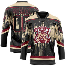 Charger l'image dans la galerie, Custom Black City Cream Crimson-Steel Gray 3D Pattern Dripping Splatter Hockey Lace Neck Jersey