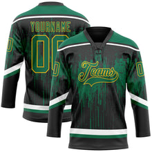 Charger l'image dans la galerie, Custom Black Kelly Green Gold Steel Gray-White 3D Pattern Dripping Splatter Hockey Lace Neck Jersey