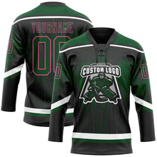 Load image into Gallery viewer, Custom Black Green Pink Steel Gray-White 3D Pattern Dripping Splatter Hockey Lace Neck Jersey