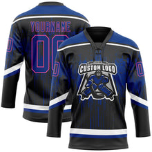 Charger l'image dans la galerie, Custom Black Royal Pink Steel Gray-White 3D Pattern Dripping Splatter Hockey Lace Neck Jersey