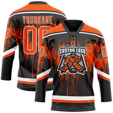 Load image into Gallery viewer, Custom Black Orange Steel Gray-White 3D Pattern Dripping Splatter Hockey Lace Neck Jersey