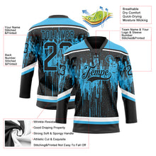 Load image into Gallery viewer, Custom Black Sky Blue Steel Gray-White 3D Pattern Dripping Splatter Hockey Lace Neck Jersey