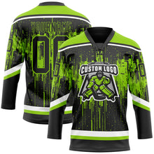 Charger l'image dans la galerie, Custom Black Neon Green Steel Gray-White 3D Pattern Dripping Splatter Hockey Lace Neck Jersey