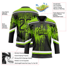 Load image into Gallery viewer, Custom Black Neon Green Steel Gray-White 3D Pattern Dripping Splatter Hockey Lace Neck Jersey
