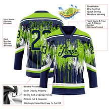 Load image into Gallery viewer, Custom Navy Neon Green-White 3D Pattern Dripping Splatter Hockey Lace Neck Jersey