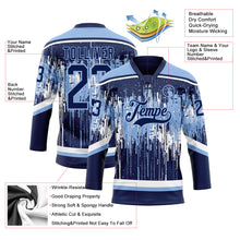 Load image into Gallery viewer, Custom Navy Light Blue-White 3D Pattern Dripping Splatter Hockey Lace Neck Jersey