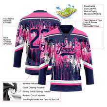 Load image into Gallery viewer, Custom Navy Pink-White 3D Pattern Dripping Splatter Hockey Lace Neck Jersey