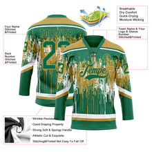 Load image into Gallery viewer, Custom Kelly Green Old Gold-White 3D Pattern Dripping Splatter Hockey Lace Neck Jersey