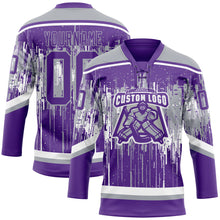 Charger l'image dans la galerie, Custom Purple Gray-White 3D Pattern Dripping Splatter Hockey Lace Neck Jersey