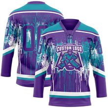 Laden Sie das Bild in den Galerie-Viewer, Custom Purple Teal-White 3D Pattern Dripping Splatter Hockey Lace Neck Jersey